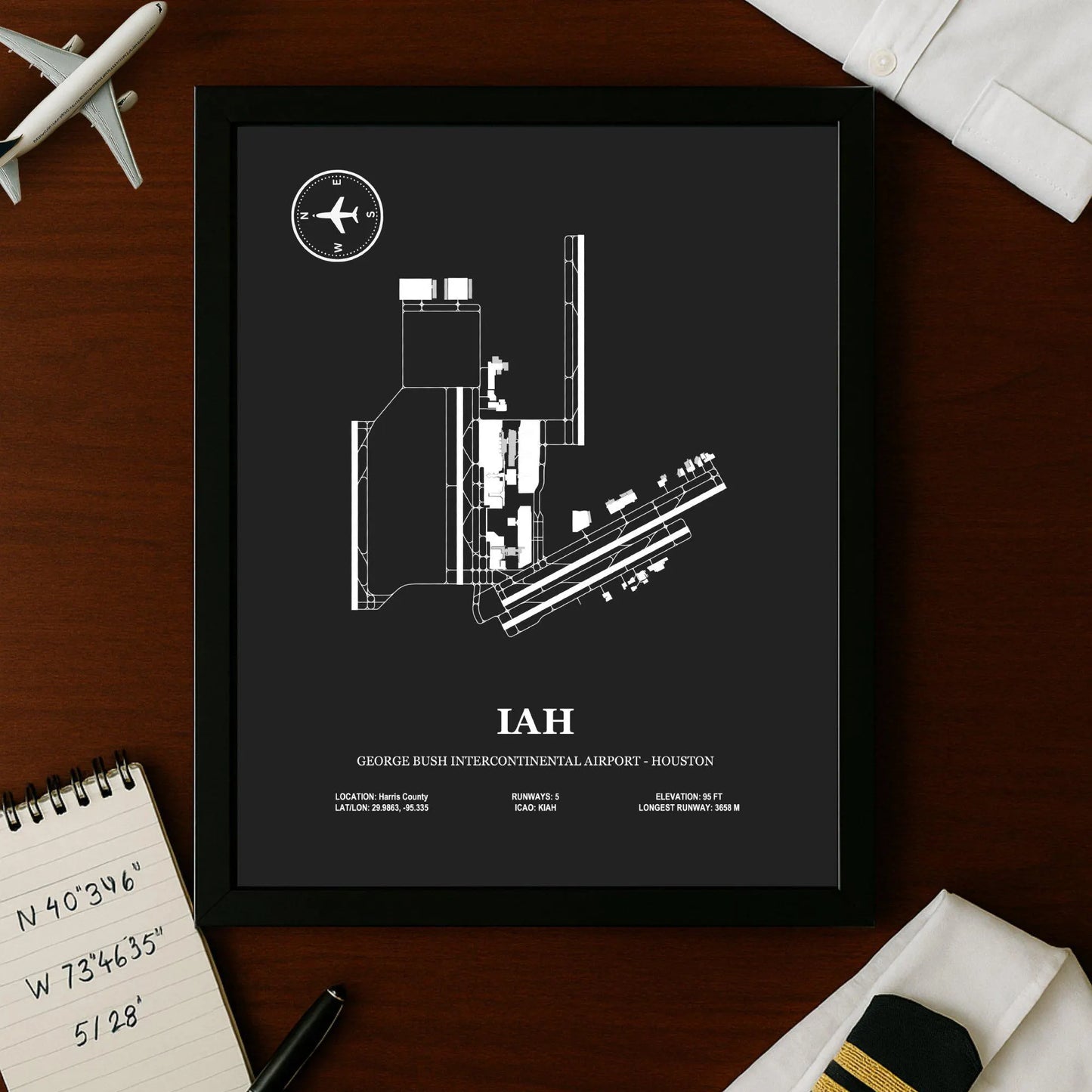 IAH, George Bush Intercontinental Airport – Houston – Airport Design Map, Aviation Poster