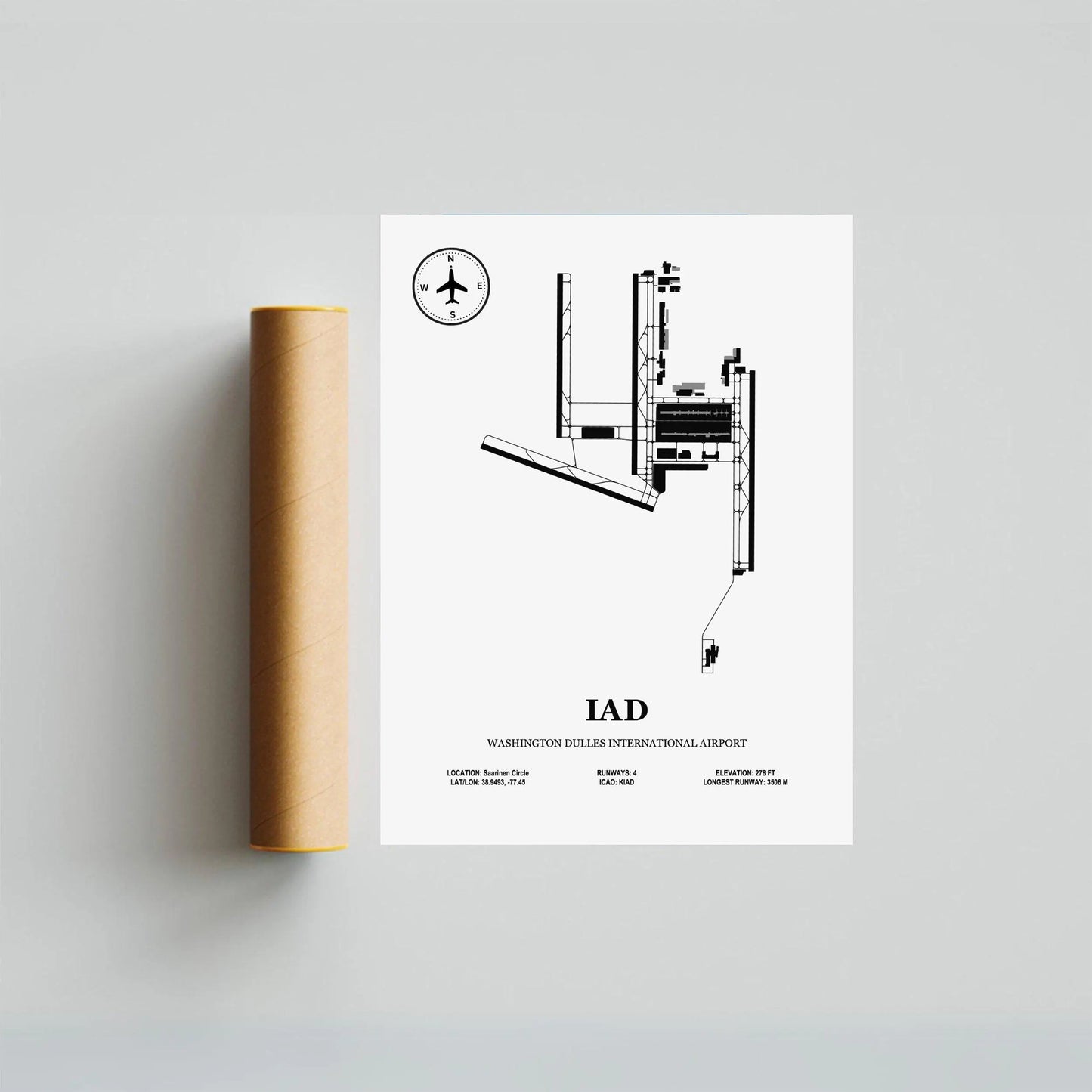 IAD, Washington Dulles International Airport – Airport Design Map, Aviation Poster