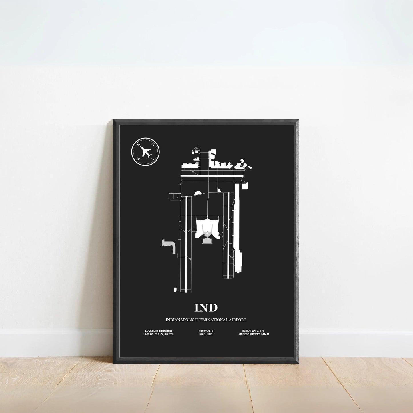 IND, Indianapolis International Airport – Airport Design Map, Aviation Poster