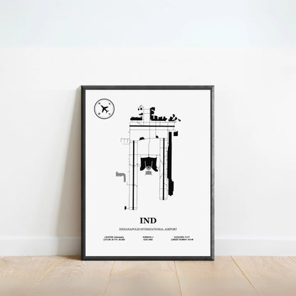 IND, Indianapolis International Airport – Airport Design Map, Aviation Poster