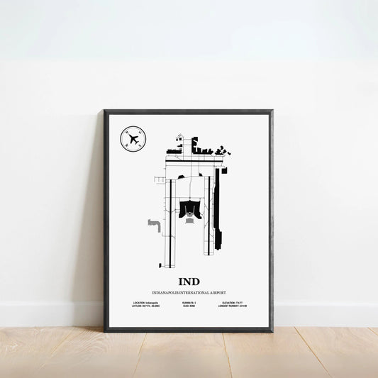IND, Indianapolis International Airport – Airport Design Map, Aviation Poster