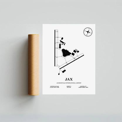 JAX, Jacksonville International Airport – Airport Design Map, Aviation Poster
