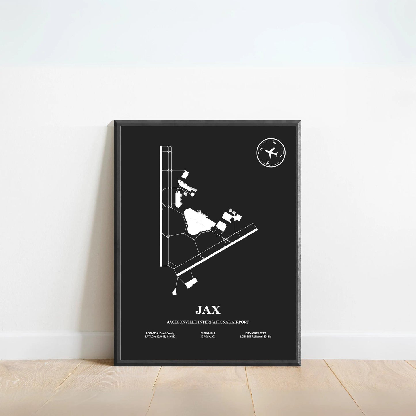 JAX, Jacksonville International Airport – Airport Design Map, Aviation Poster