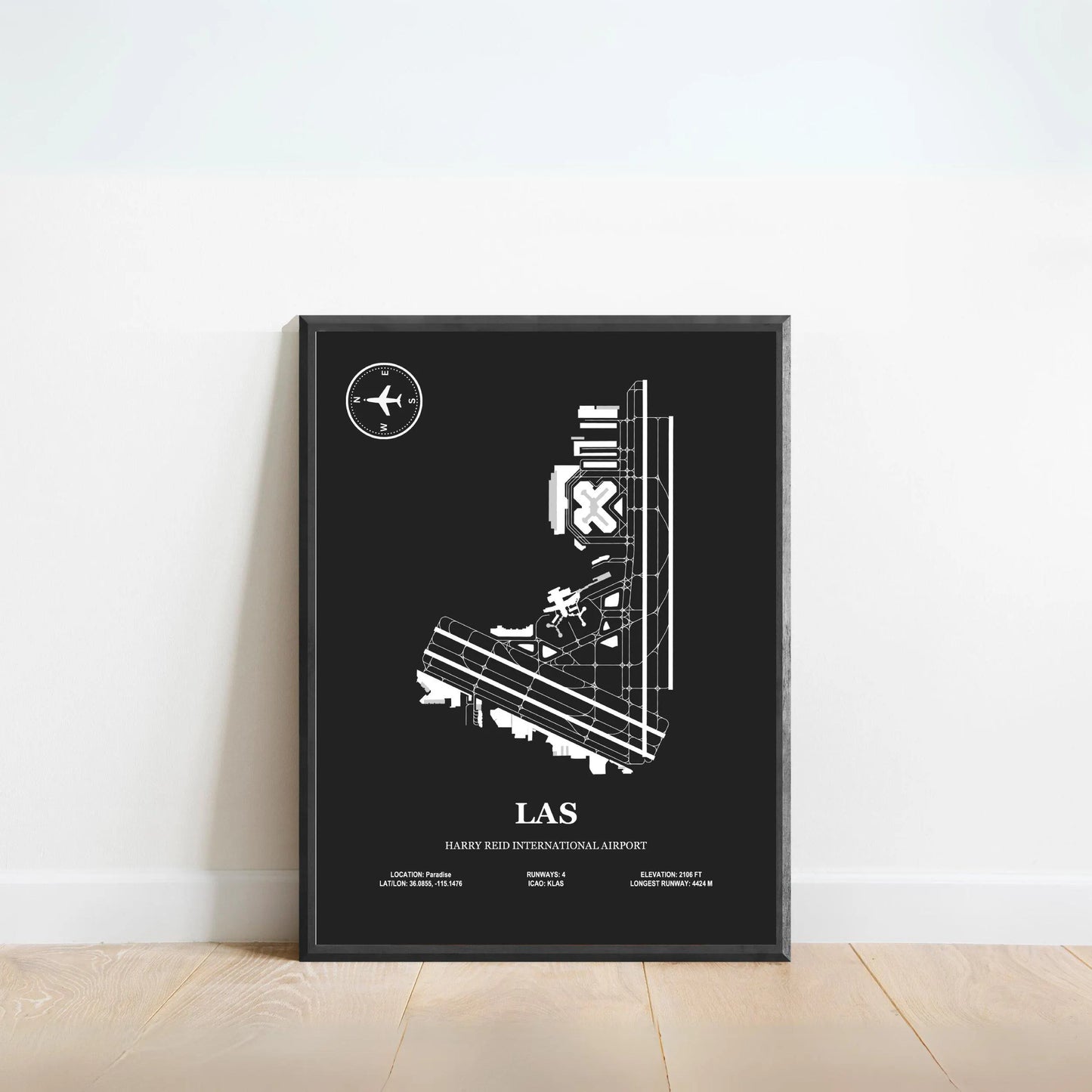LAS, Harry Reid International Airport – Airport Design Map, Aviation Poster