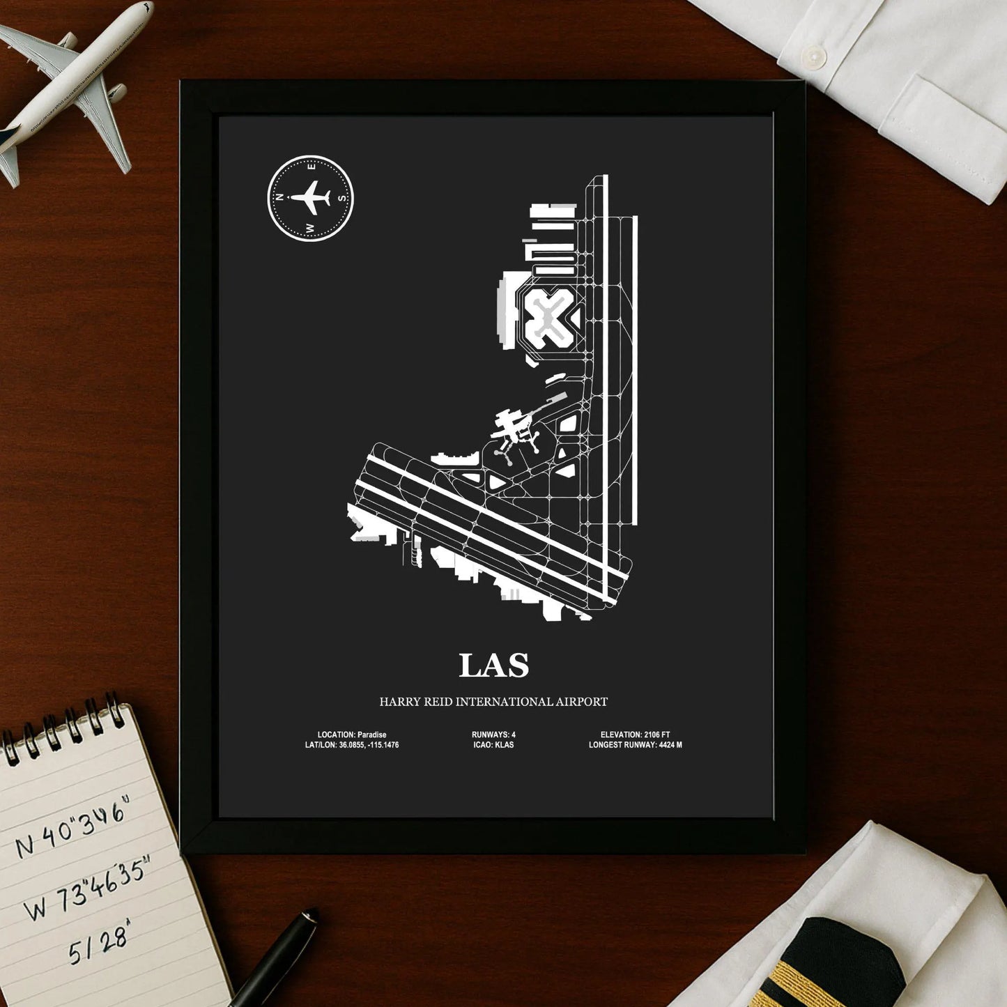 LAS, Harry Reid International Airport – Airport Design Map, Aviation Poster