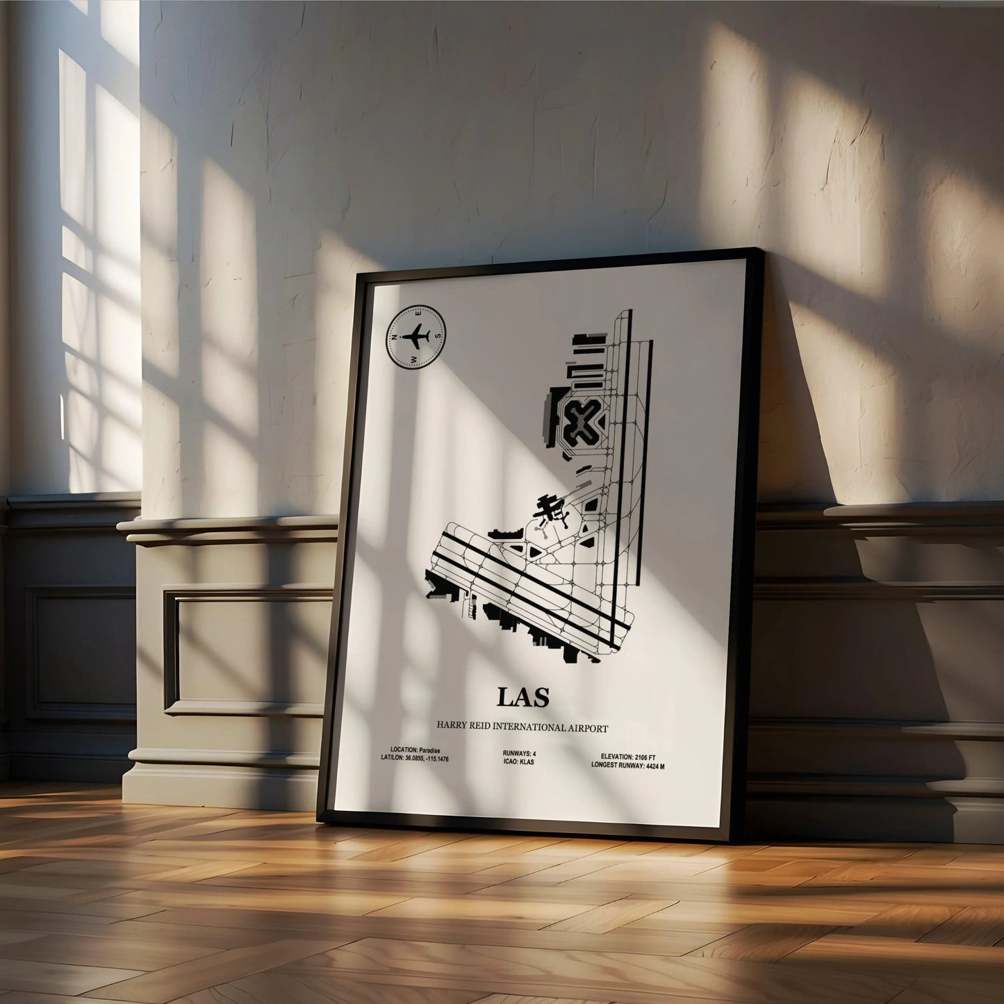 LAS, Harry Reid International Airport – Airport Design Map, Aviation Poster