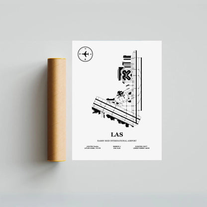 LAS, Harry Reid International Airport – Airport Design Map, Aviation Poster