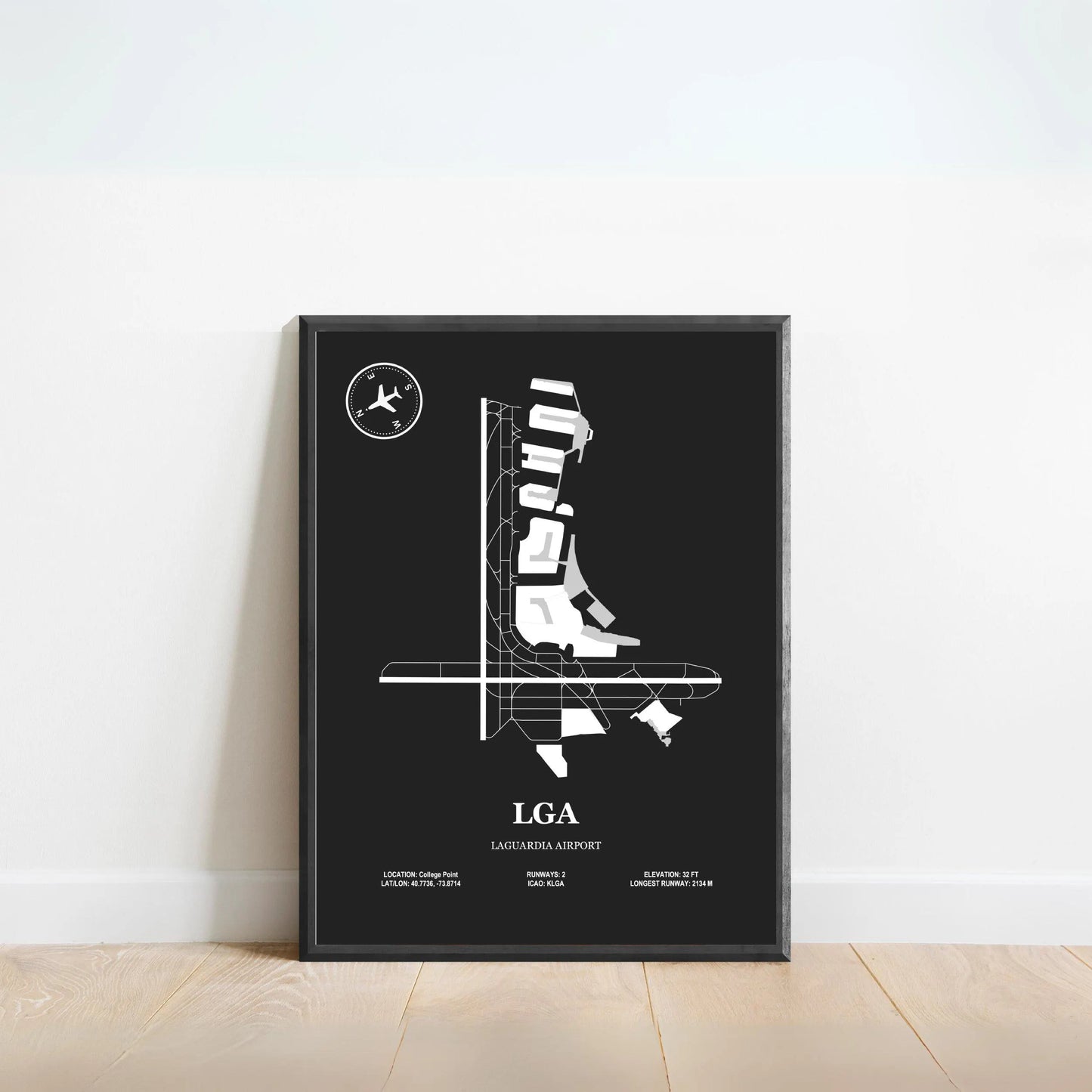 LGA, LaGuardia Airport – Airport Design Map, Aviation Poster