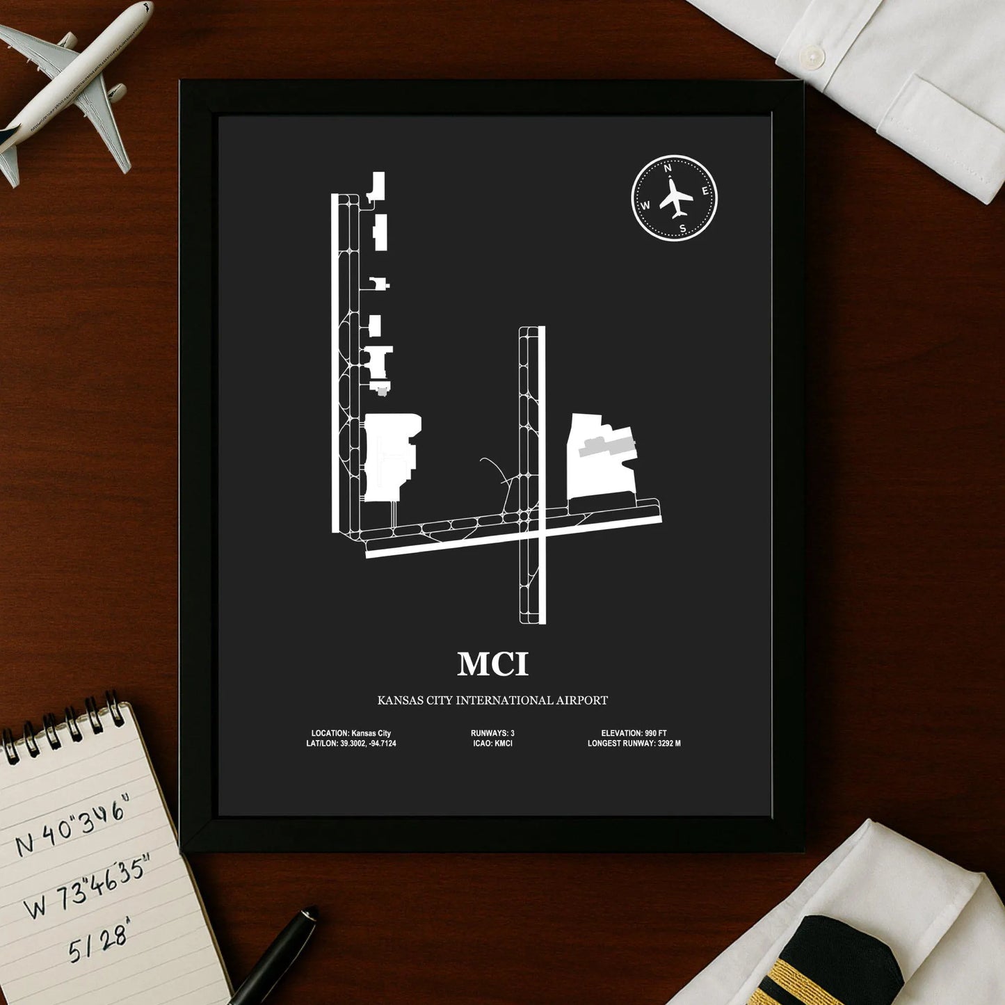 MCI, Kansas City International Airport – Airport Design Map, Aviation Poster