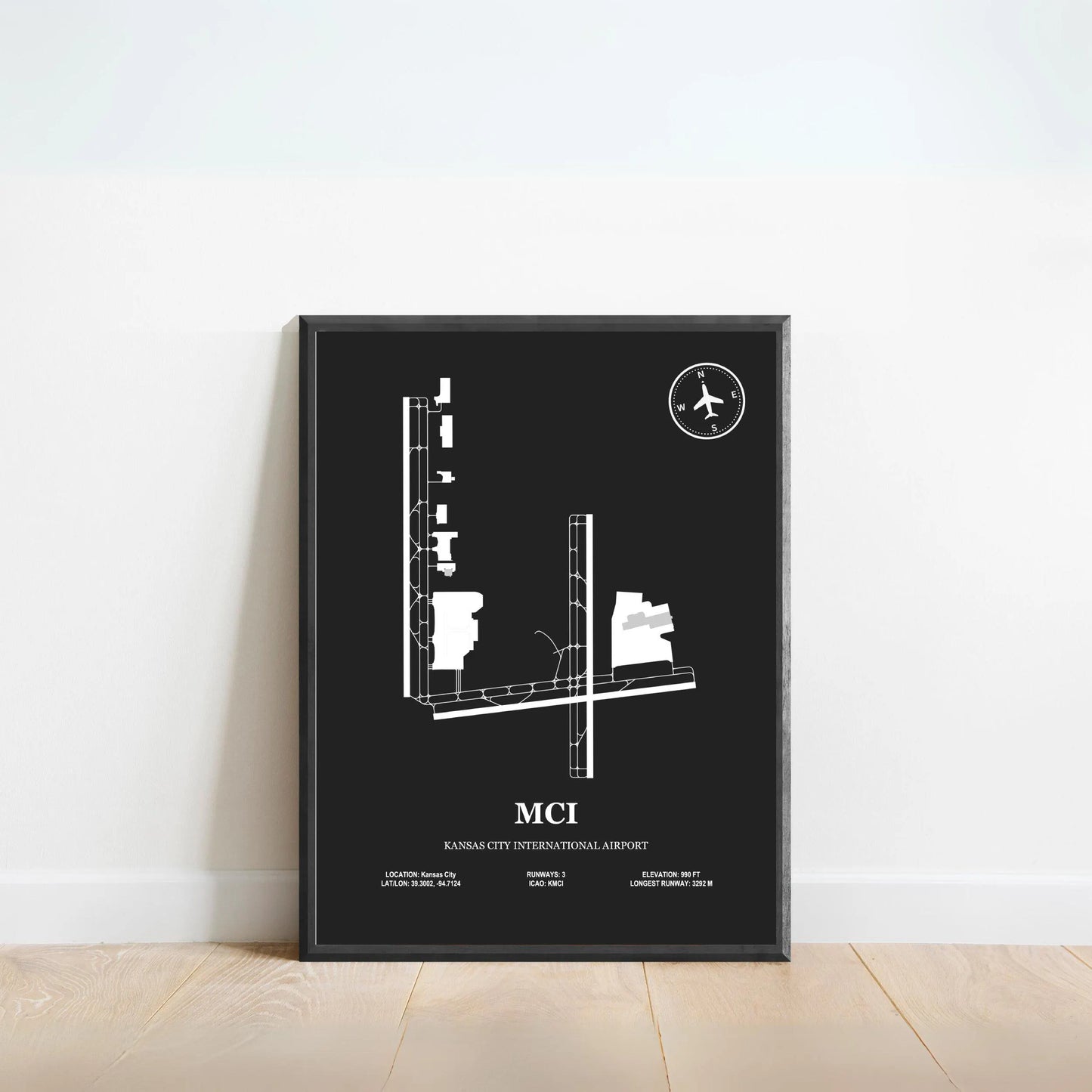 MCI, Kansas City International Airport – Airport Design Map, Aviation Poster
