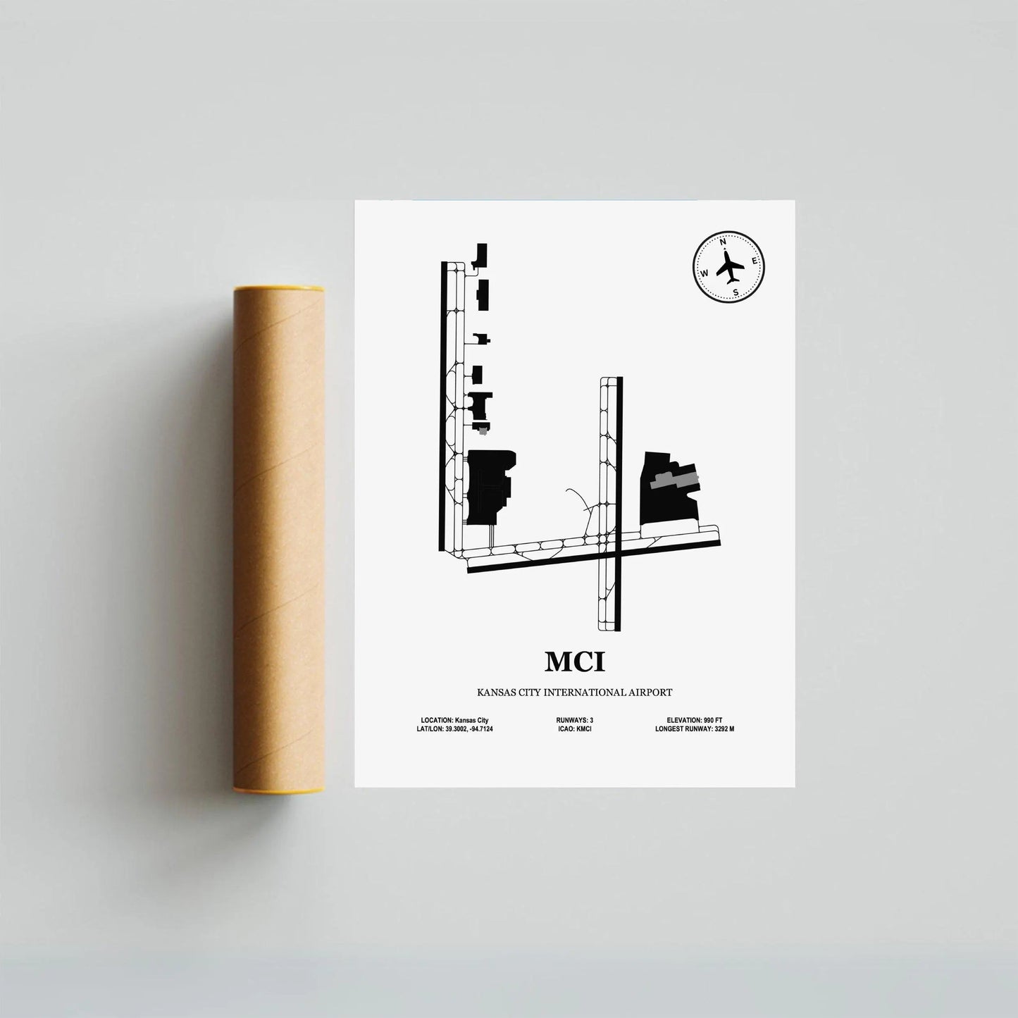 MCI, Kansas City International Airport – Airport Design Map, Aviation Poster