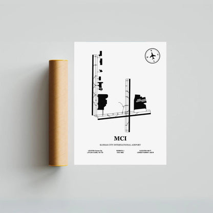 MCI, Kansas City International Airport – Airport Design Map, Aviation Poster