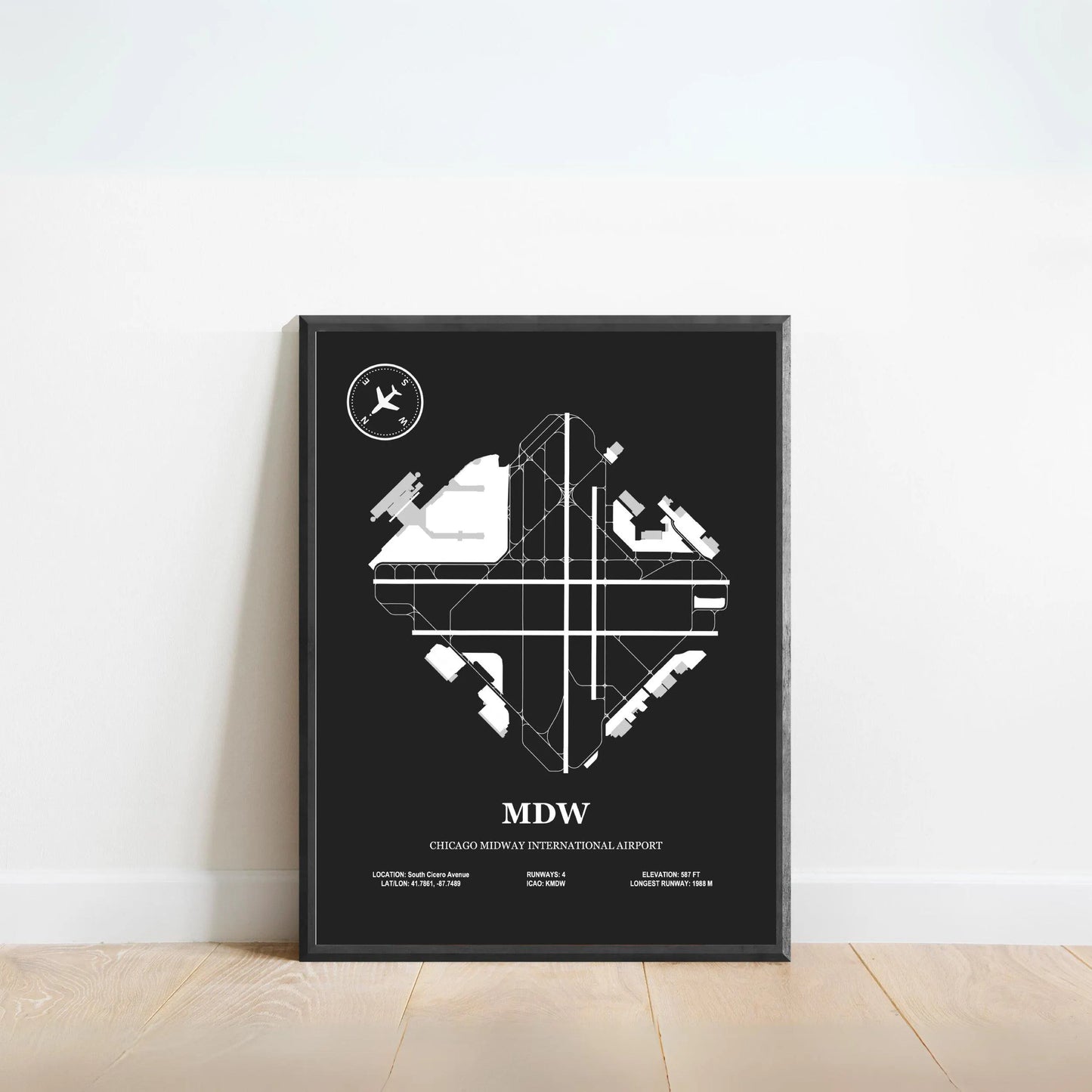 MDW, Chicago Midway International Airport – Airport Design Map, Aviation Poster