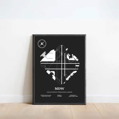 MDW, Chicago Midway International Airport – Airport Design Map, Aviation Poster