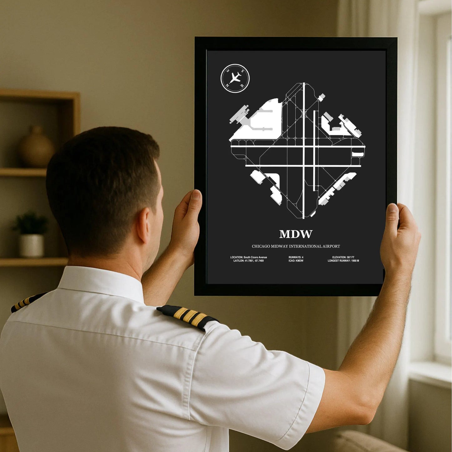 MDW, Chicago Midway International Airport – Airport Design Map, Aviation Poster