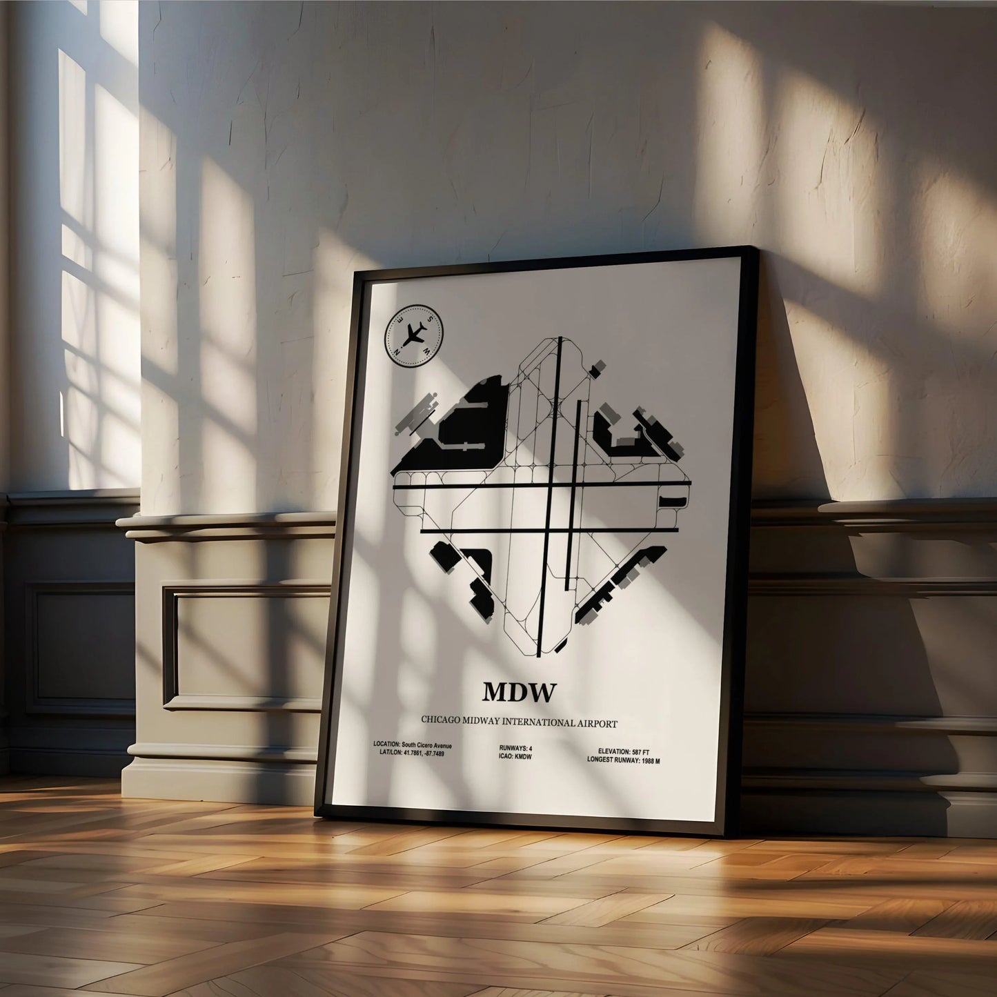 MDW, Chicago Midway International Airport – Airport Design Map, Aviation Poster