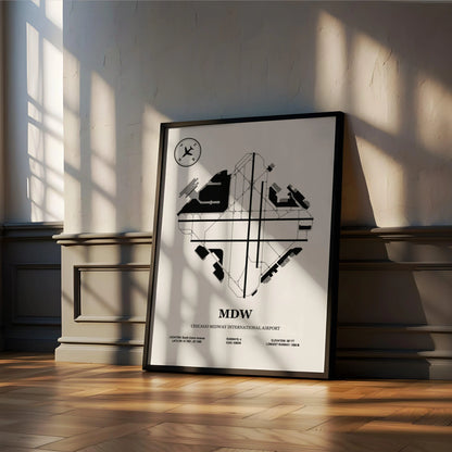 MDW, Chicago Midway International Airport – Airport Design Map, Aviation Poster