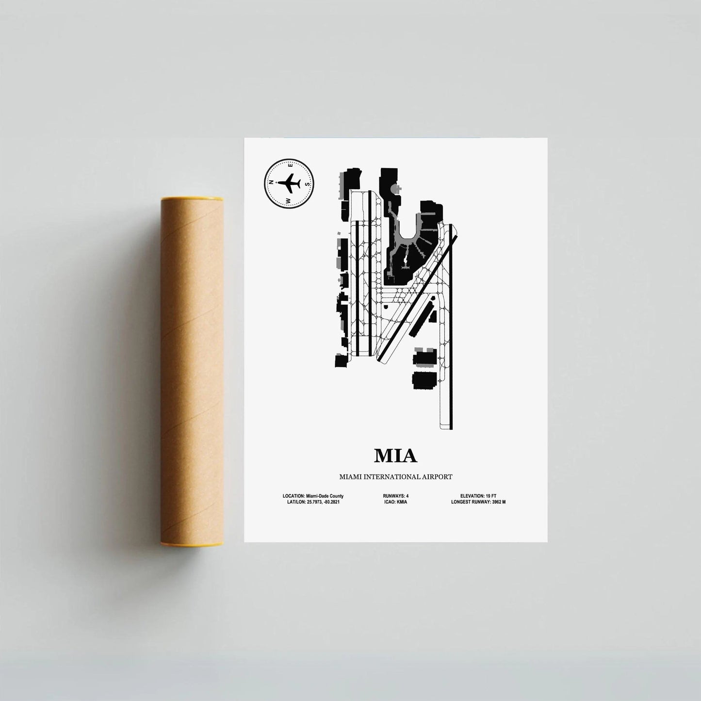 MIA, Miami International Airport – Airport Design Map, Aviation Poster