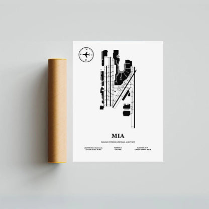 MIA, Miami International Airport – Airport Design Map, Aviation Poster