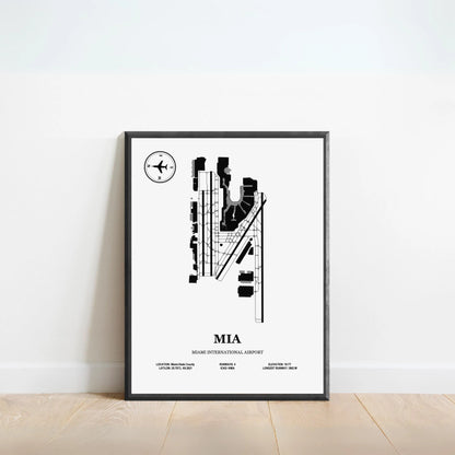 MIA, Miami International Airport – Airport Design Map, Aviation Poster