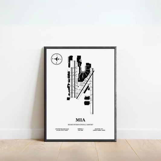 MIA, Miami International Airport – Airport Design Map, Aviation Poster