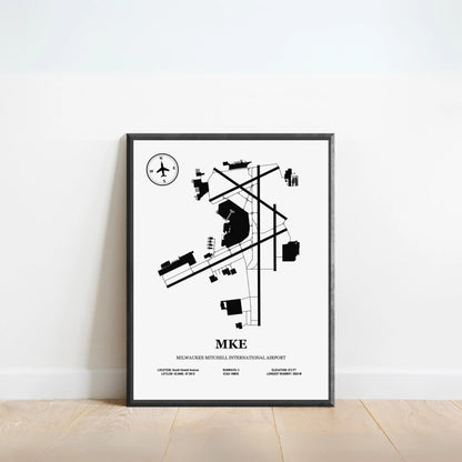 MKE, Milwaukee Mitchell International Airport – Airport Design Map, Aviation Poster