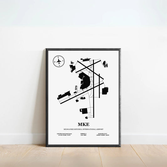 MKE, Milwaukee Mitchell International Airport – Airport Design Map, Aviation Poster