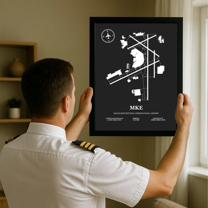 MKE, Milwaukee Mitchell International Airport – Airport Design Map, Aviation Poster