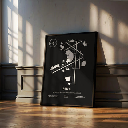 MKE, Milwaukee Mitchell International Airport – Airport Design Map, Aviation Poster
