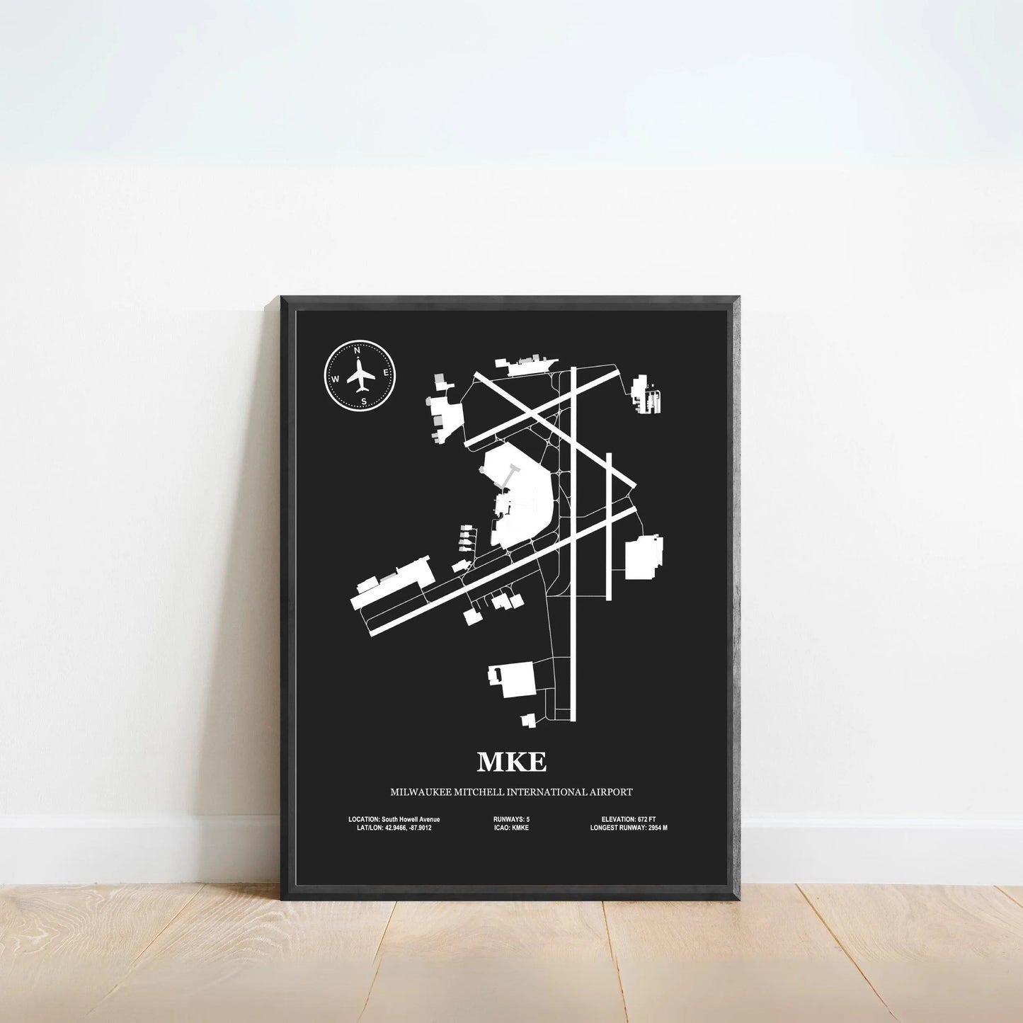 MKE, Milwaukee Mitchell International Airport – Airport Design Map, Aviation Poster