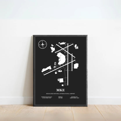 MKE, Milwaukee Mitchell International Airport – Airport Design Map, Aviation Poster